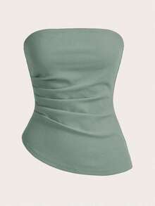 Top tubo sencillo y elegante con cintura fruncida, adecuado para verano, top tubo azul marino, tops tubo para mujer, top sin tirantes para mujer, top tubo azul marino - verde menta - Ver 1