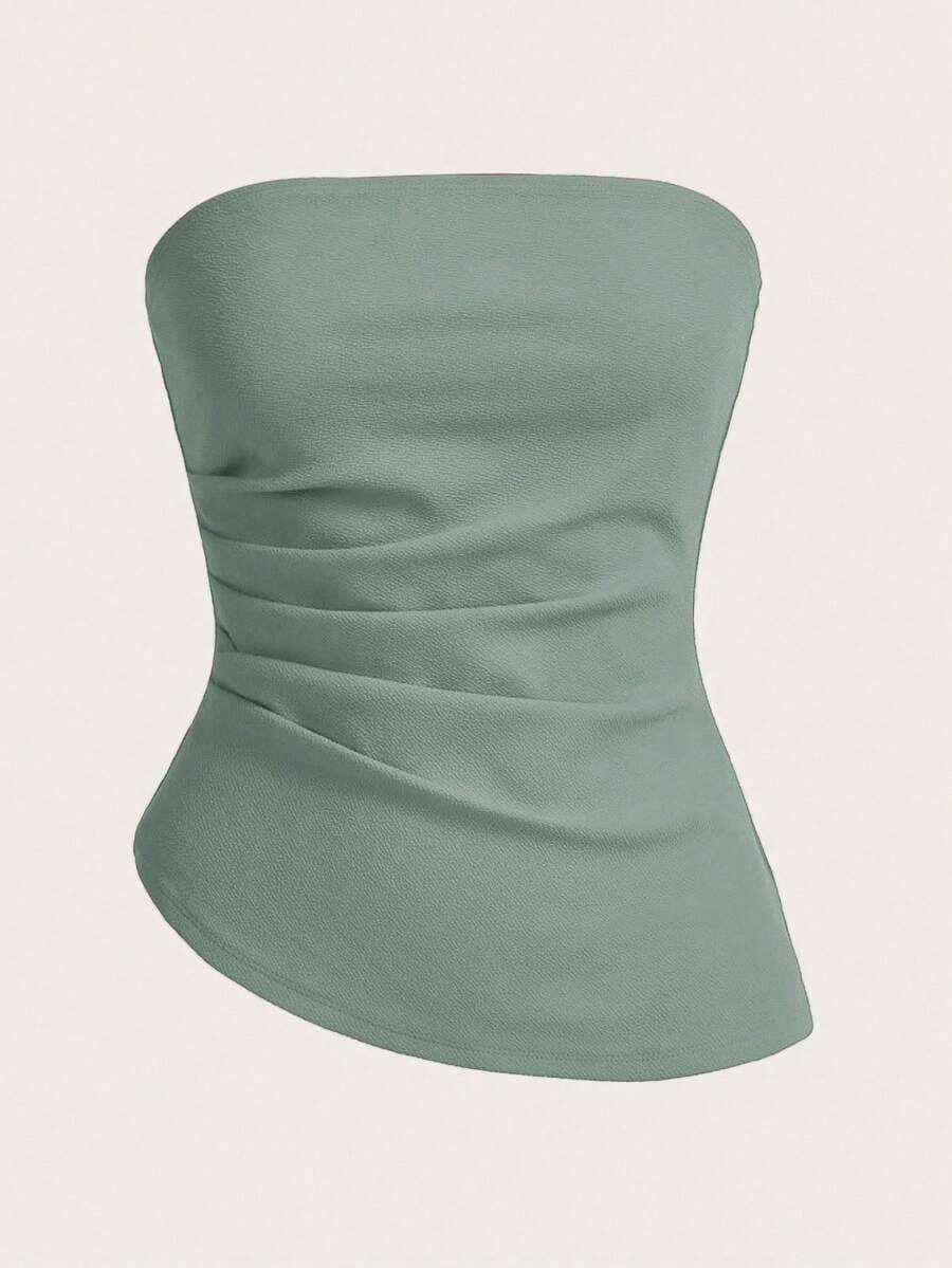 Top tubo sencillo y elegante con cintura fruncida, adecuado para verano, top tubo azul marino, tops tubo para mujer, top sin tirantes para mujer, top tubo azul marino - verde menta - Ver 1