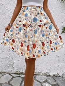 Falda de línea A con volantes y forro, diseño floral de rosas rosas y florecitas, elegante y nueva para la primavera/verano 2026 de Jfghh para mujer, adecuada para mujeres de 20 a 35+ años para ocasiones casuales, vacaciones, playa, citas, o para ir al trabajo (estampado aleatorio). - Multicolor - Ver 4