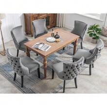 4-Legged Chair, Grey Velvet Dining Chair, With Button Tufting, Solid Wood Frame, Grey (Set Of 6) - 灰色 - 查看 4
