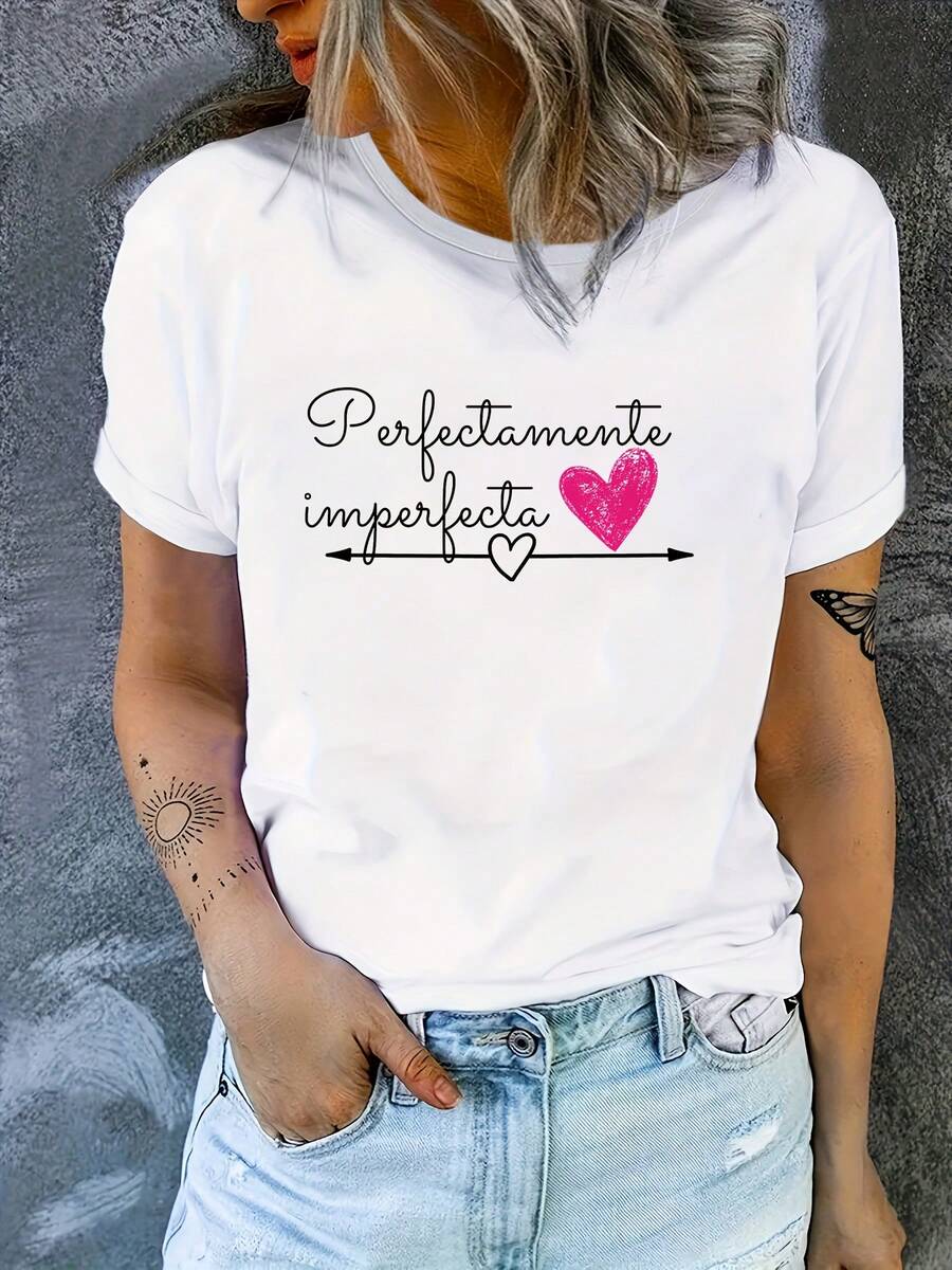 Camiseta Oversize de Amor Propio para Mujer - "Perfecta Tal Como Soy" Impresión con Afirmación Positiva, Cuello Redondo Suave y Manchas Cortos Verano Casual Top Blanco Con Letras Negra & Frase en Español Ajuste Relajado Para Atuendo casual Entrenamientos Descanso Cuidarse (Lavable a Maquina) Textil Transpirable Camisa Ligera Material Comodo Ropar Motivacional - Negro - Ver 1