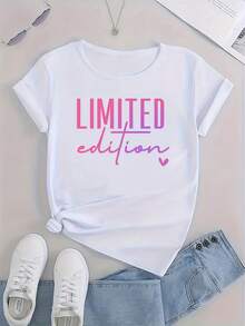 Camiseta con Estampado de Letras EDICIÓN LIMITADA - Cuello Redondo Casual, Manga Corta, Lavable a Máquina - Negro - Ver 7
