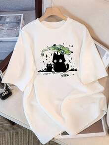 Women's Short Sleeve T-Shirt, Summer Cartoon Print, Fashionable And Modern Design, Sheer Short Sleeve T-Shirt, Short Sleeve T-Shirt Top, Slim Fit T-Shirt Top #3333 - 白色的 - 查看 4