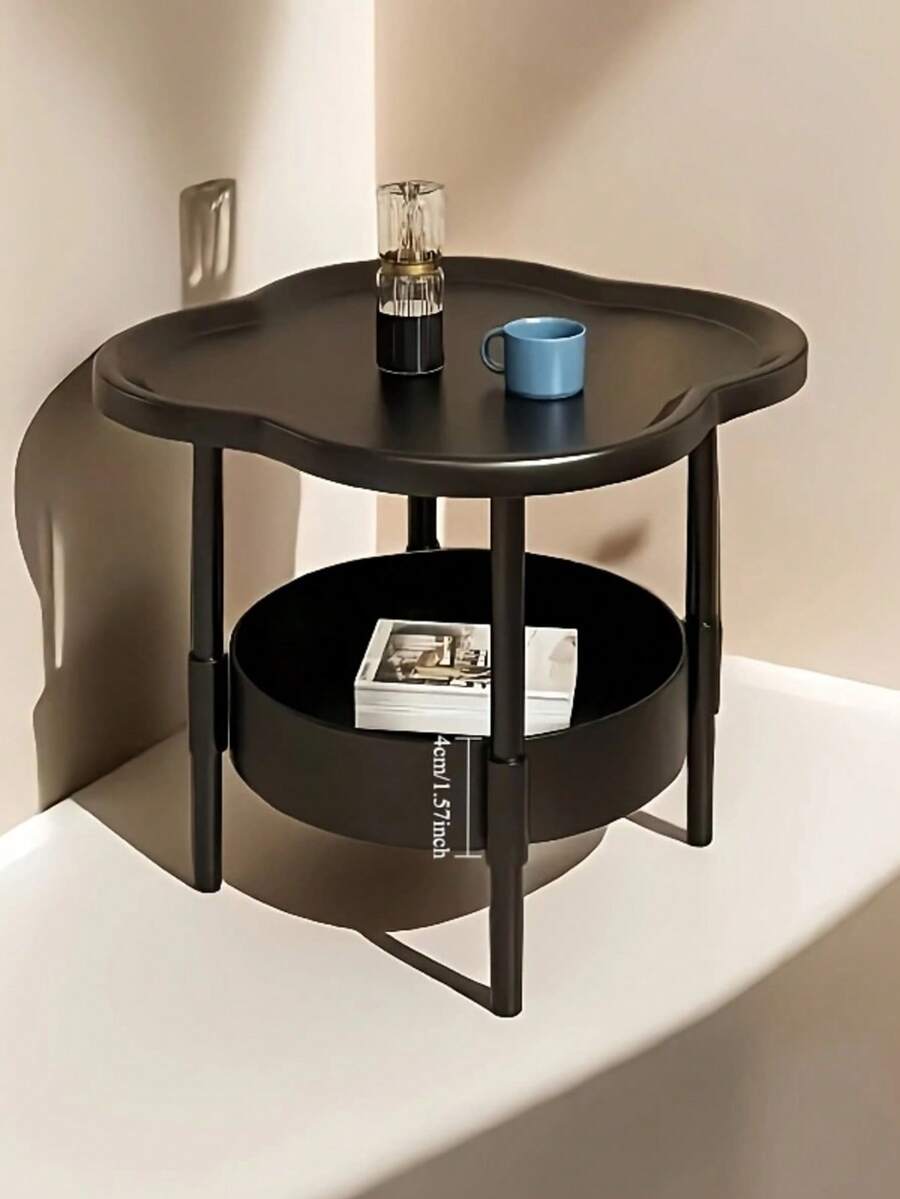 1 Mesa de Trébol de cuatro hojas, estante de almacenamiento portátil de capa, mesita de noche de plástico, Sala de estar conveniente y robusta, dormitorio, almacenamiento de oficina - se puede instalar debajo de la encimera, adecuado para varios tipos de habitaciones, diseño de zonificación, sin tubos metálicos, adecuado para espacios de menos de 27,0 pulgadas, perfecto para la decoración de Navidad y Halloween Con camping al aire libre - Negro - Ver 1