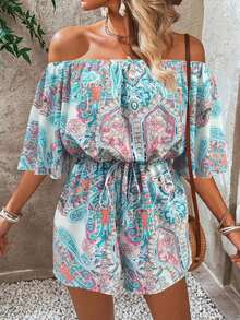 ADghcn - Mono Casual Holgado de Verano para Mujer, Color Sólido, Hombros Descubiertos, Mangas Acampanadas - Multicolor 7 - Ver 4