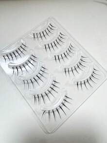 5 Pairs Japanese Cartoon Pointed Transparent Invisible Lashes, Natural Sweet Fresh Soft Lightweight Faux Eyelashes, Suitable For Dates, Travel, Portable - Black - View 8