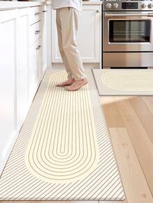 DAJIANG 1pc Minimalist Geometric Line Beige Long Kitchen Mat/Rug, Suitable For Bathroom, Kitchen, Outdoor, Indoor, Hallway, Bedroom, Living Room, Machine Washable, Easy To Clean, Non-Slip Bottom, Applicable For Bedroom Decor, Japanese/Nordic Style Decor, Bathroom Decor, Outdoor Decor - Overlapping Loop - View 1