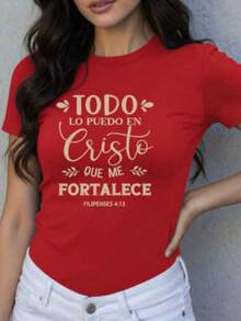 T-Shirt With Slogan In Letters 1 Sexy Casual Sweet Party Elegant High Elasticity Beach Night Out Holiday Wedding Sporty Office Home Summer 2026 - 紅色 - 查看 1