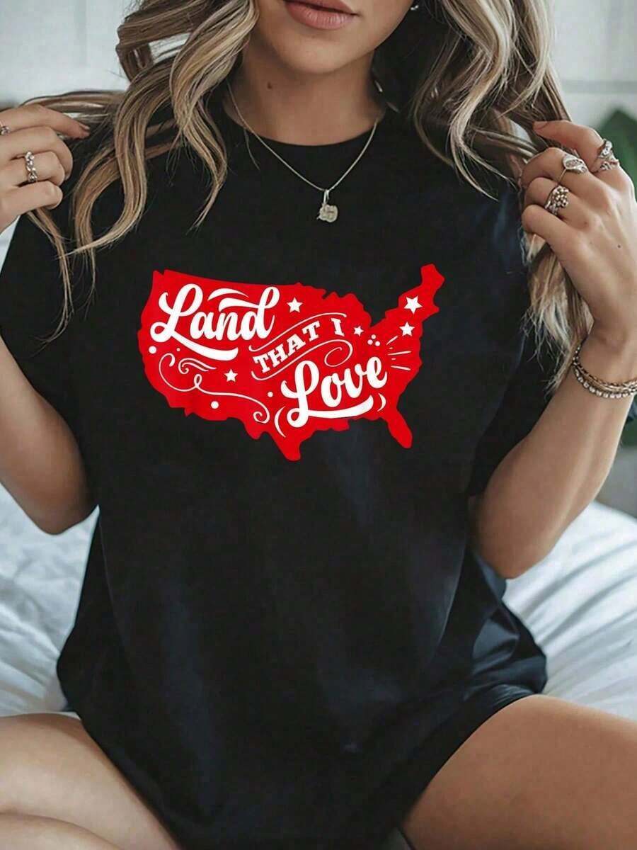 conjuntos de mujer2026Land That I Love USA Map 4th Of July America Patriotic T-Shirt - Summer Tops Office Outfits For Women, Vacation Outfits Womancoolplayeras de mujer - Negro - Ver 1