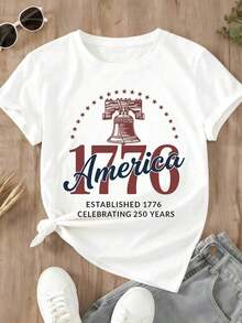 1776: Americanism Established. Celebrating 250 Years. Patriotic Liberty Bell T-Shirt For Women. Classic White Tee. Independence Day Gift. American Flag Inspired Design. - 白色 - 查看 3
