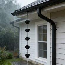 A Wrought  Rain Chain, Black Lotus Appearance, Durable Material, Metal Wind Chimes, Rainwater Collection, For Drainage, Diversion, Eaves, Pendants, Outdoor Decoration, Courtyard, Garden, Home Decoration, - Black Lotus Rain Chain - View 1