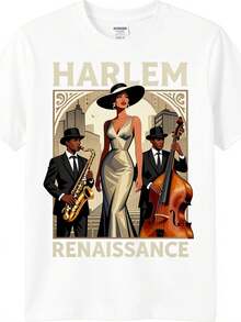 Camiseta del Renacimiento del Harlem de los años 20 - Ropa cultural vintage, especial para el Mes de la Historia Negra, obra de arte del Harlem de los años 20, ropa educativa de corte regular casual con cuello redondo. Ropa casual de verano, ropa para clima cálido, estilo urbano, moda moderna, ropa diaria, ropa para jugar al aire libre, ropa para vacaciones, ropa para fiestas. - Blanco - Ver 7