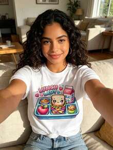 Camiseta de Mujer con Estampado Gráfico VintageLunch, Manga Corta, Cuello Redondo, Estilo Casual para Verano y Primavera, Ropa Vintage para Mujer, Camiseta Gráfica Tropicoqueta - Blanco - Ver 7