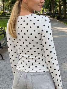 Polka Dot Tops For Women Y2K Long Short Sleeve Tee Crop Top Vintage Cute Slim Fit Crew Neck Shirt Going Out Streetwear - 白色 - 查看 2
