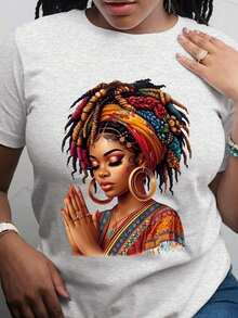 Camiseta de manga corta con estampado africano para mujer, ideal para vacaciones de verano, adecuada para todas las estaciones, tela transpirable de alta calidad, ropa deportiva casual, lavable a máquina y duradera - Camiseta unisex de algodón holgada de manga corta y cuello redondo, estilo vintage urbano. - Negro - Ver 7