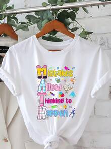 Camiseta de corte regular con estampado de profesor de matemáticas, de manga corta y cuello redondo, ideal para verano y primavera, ropa de mujer, atuendo casual diario para el verano. - Albaricoque - Ver 7
