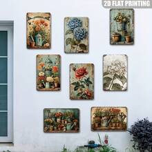 2D flach, 8 Stück Blumen-Metallschilder, Vintage-Gartenschild, Garten-Blechschild, Wandhängende Plakette, Wanddekoration für Haus, Garten, Gewächshaus, Wohnzimmer, Schlafzimmer, Hof, Terrasse, Veranda, Außendekoration 20,32x30,48 cm, 2D flach - 1 - Übersicht 7