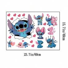 Disney 1片史迪奇與天使牆貼 - 超大號防水PVC貼紙，生動卡通角色，適合臥室與房間裝飾，易於貼在玻璃表面 | 啞光飾面 | 耐用PVC材質，史迪奇房間裝飾 - 均碼 - 查看 2