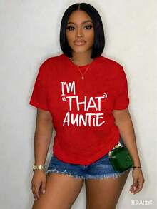 Women's 100% Cotton T-Shirt, Fun 'That Auntie' Design, Best Aunt T-Shirt, Plus Size, Classic, Soft, Round Neck, 100% Comfortable Cotton, Cool Summer Clothing For Women. - 紅色 - 查看 1