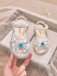 Girls' Soft Sole Sandals, Cute Sequin Bow Princess Shoes, Crystal Shoes For Little Girls, Suitable For Summer - Beige - View 17