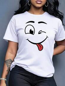 Fashionable Patterned Printed T-Shirt, Short-Sleeved Casual Women's Top, Breathable And Comfortable, Suitable For Women To Wear In Spring, Summer, And Autumn, Making It The Best Choice For Holiday Gifts. It Is The Best Choice For Holiday Gifts.   High Quality - 白色 - 查看 1