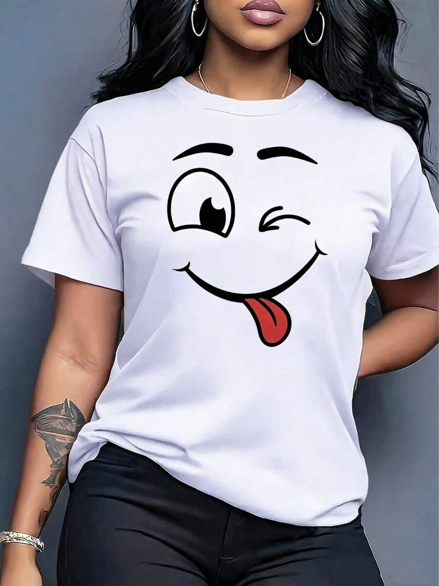 Fashionable Patterned Printed T-Shirt, Short-Sleeved Casual Women's Top, Breathable And Comfortable, Suitable For Women To Wear In Spring, Summer, And Autumn, Making It The Best Choice For Holiday Gifts. It Is The Best Choice For Holiday Gifts.   High Quality - 白色 - 查看 1