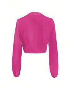 Blusa elegante y versátil con nudo delantero de unicolor para mujer, apta para uso casual diario, en el hogar, para ir al trabajo y en citas, primavera - Rojo - Ver 3