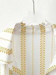 Conjunto de camisa y pantalones cortos de protección solar con estilo bohemio, conjunto de 2 piezas para mujer en verano - Amarillo - Ver 4