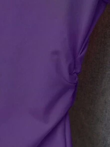 Camiseta de manga corta plisada de ajuste delgado y versátil para mujer, adecuada para el verano - Morado 3 - Ver 4