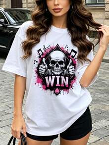 Camiseta de manga corta con cuello redondo suave y casual para mujer de verano |   Dulce Oscuro y Genial,WIN, Salpicadura de Tinta Rosa | Tops para salir, Estilo callejero europeo y americano, Casual deportivo, Estilo unisex, Estilo casual urbano, Tops bonitos, Generación Z, Curvas, Ropa Y2K, Camisetas divertidas, Tops de mujer, Conjuntos de vacaciones para mujer, Top lindo, Camiseta gráfica, Conjuntos de primavera, Camisetas holgadas, Ropa urbana retro, Estilo de los 90, Estilo de los 2000, Subcultura, Top negro, Tops blancos, Conjunto de fiesta de los 90. - Blanco - Ver 4