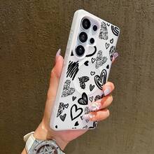 Funda para teléfono: Funda adecuada para Samsung Galaxy S23 S23plus S24  S24Ultra S25 S25Plus S25Ultra S26 S26Ultra S26Plus, a prueba de golpes, con tacto suave, multicolor, con absorción magnética, regalo para la familia, diseño sencillo en blanco y negro con patrón de corazón. - Rosa - Ver 3