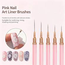5pcs Nail Art Liner Brush Set, Fine Line Striping Nail Brushes, UV Gel Painting Pens, Nail Design Brushes For Detailed Lines, Complex Patterns And Exquisite Nail Art, Suitable For Beginners, Nail Salons, DIY Home Use, Ideal For French Manicure - Baby Pink - View 1
