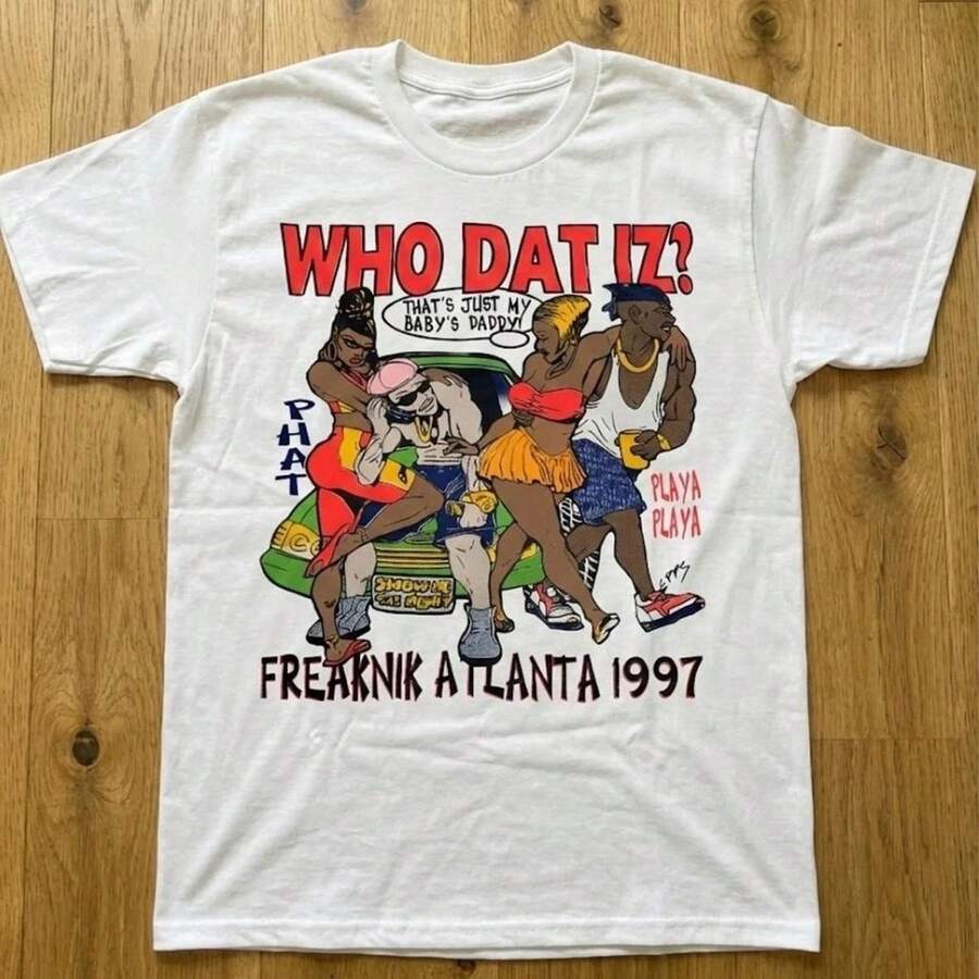 Camiseta F11reaknik Atlanta Who Dat Iz UNIS1ex Streetwear HarA1Juku para hombre y mujer, 220 g, algodón puro, manga corta, tejido grueso, resistente a las arrugas y que no se deforma fácilmente. Estilo sencillo y versátil, ligero y transpirable, perfecto para ir al trabajo, viajar, acampar, ir de compras y para el tiempo libre diario. - Blanco - Ver 1