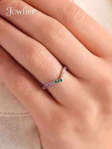 1 chiếc nhẫn bạc 925 hình chữ V nông đính kim cương, thích hợp đeo hàng ngày và dự tiệc, phong cách cổ điển cao cấp, quà tặng trang sức. - Bạc - Xem 3