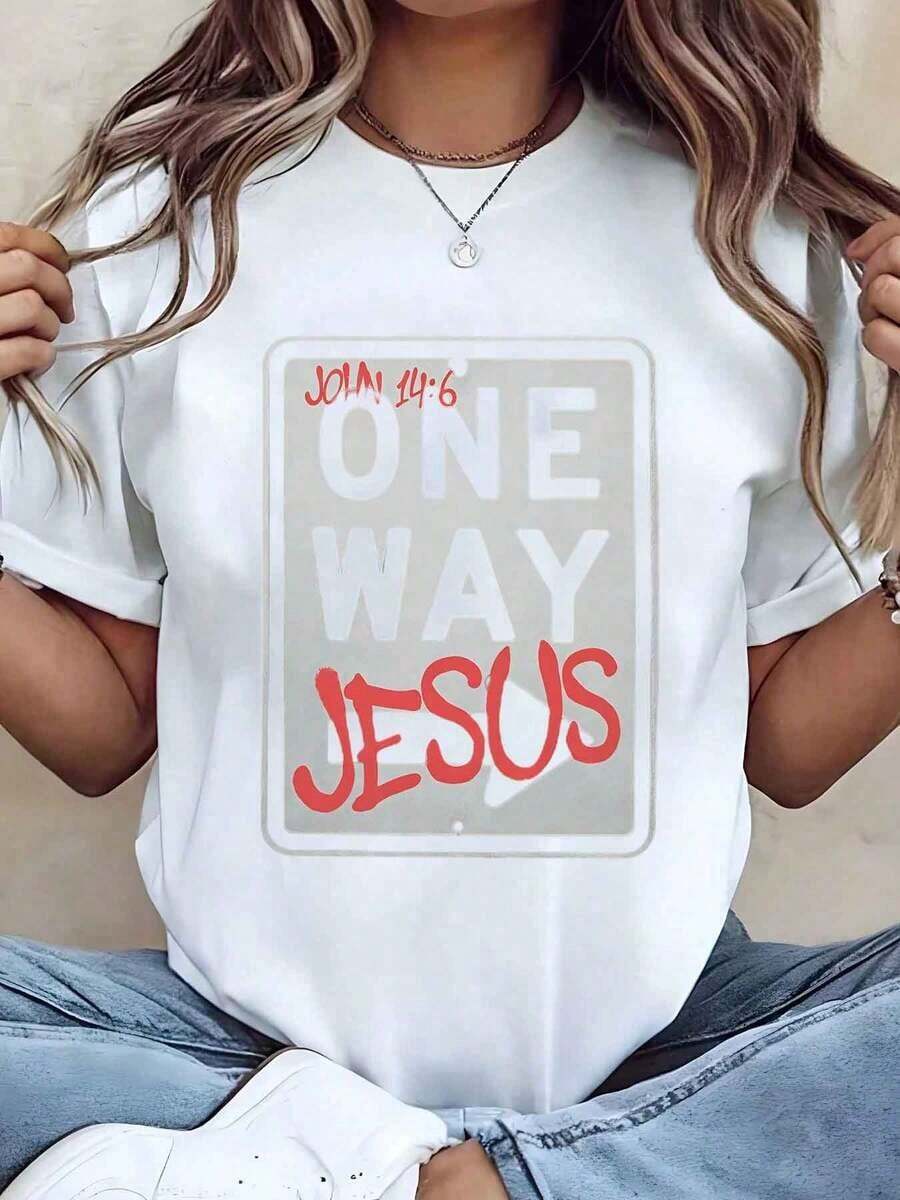 Designed For Modern, Stylish, And Comfortable Women. Women's T-Shirt With A Jesus Print, Crew Neck, Short Sleeves, Casual Style, Ideal For Gifting, 220g. Made With Premium Soft And Breathable Fabric, Designed For All-Day Comfort And Versatile Everyday Wear, Perfect For Casual Outings. - 白色 - 查看 1