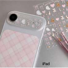 Película para lente de Apple 17 Pro/ProMax + Pegatina, pegatina decorativa transparente DIY, pegatina de osito de peluche aplicable a protector diario, oficina, hogar, protector de lente, cubierta de cámara de teléfono a prueba de agua, a prueba de golpes, resistente a caídas y arañazos - Rosa Pálido - Ver 11