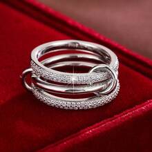 1pc Minimalist Round Ring With Double Row Cubic Zirconia Stones For Women - Multicolor - View 5