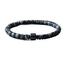 1 chiếc vòng tay co giãn đính hạt đá Sodalite và Hematite tự nhiên, trang sức đá xanh tối giản unisex, phụ kiện đeo nhiều lớp dành cho nam và nữ. - Vòng đeo tay - Xem 5