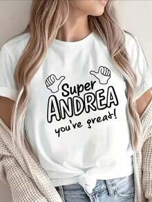 Camiseta de manga corta, ligera y de diseño hermoso, modelo Super ANDREA, de corte holgado y regular, perfecta para uso casual en casa, en restaurantes o en la oficina, ofreciendo una experiencia de uso diario cómoda. Idea de Regalo: Camiseta Básica de Algodón con Cuello Redondo para Mujer - Blanco - Ver 1