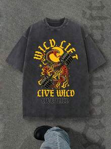 Camiseta casual vintage cómoda y lavada para mujer, camiseta de manga corta con cuello redondo,% algodón lavado y versátil para hombre, adecuada para uso diario y atuendos de, estilo unisex. - Negro - Ver 1
