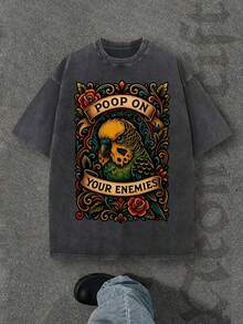 Camiseta casual vintage cómoda y lavada para mujer, camiseta de manga corta con cuello redondo,% algodón lavado y versátil para hombre, adecuada para uso diario y atuendos de, estilo unisex. - Negro - Ver 6