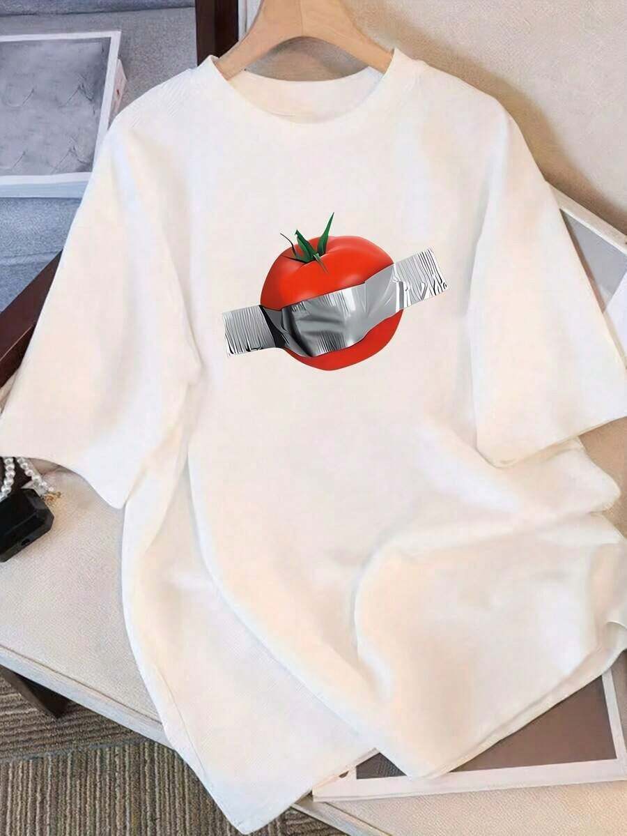 Nuevas llegadas para el verano. Camiseta de manga corta para mujer con diseño y estampado únicos, nuevo estilo holgado de verano, blusa favorecedora. Hermosa. - Blanco - Ver 1