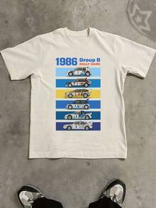 T-shirt Rallye Groupe B 1986 pour homme | T-shirt rétro course avec 6 voitures de course classiques, idéal pour les fans de sport automobile, T-shirt vintage à col rond pour un style décontracté, événements à thème, tenues de printemps, d'été et d'automne (Lavable en machine), Hauts - Blanc - Voir 1