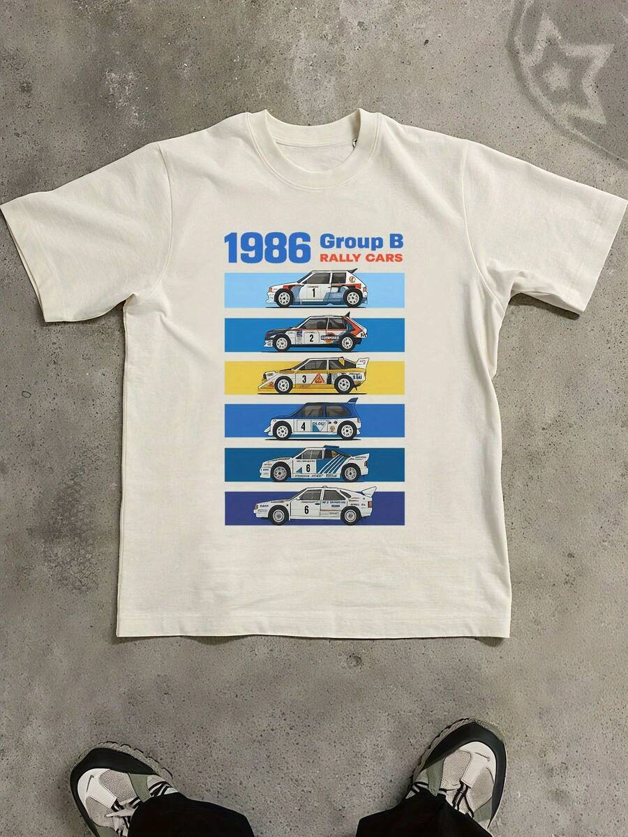 T-shirt Rallye Groupe B 1986 pour homme | T-shirt rétro course avec 6 voitures de course classiques, idéal pour les fans de sport automobile, T-shirt vintage à col rond pour un style décontracté, événements à thème, tenues de printemps, d'été et d'automne (Lavable en machine), Hauts - Blanc - Voir 1