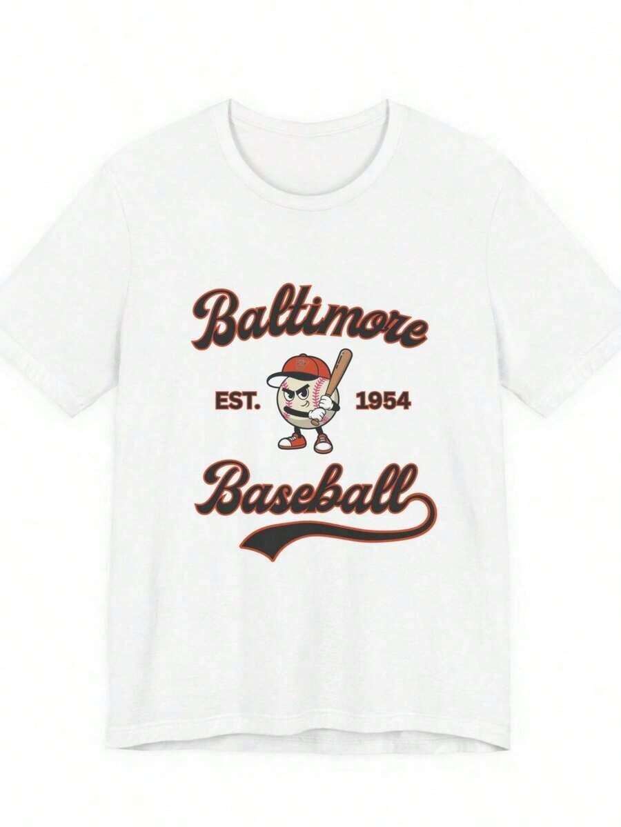 Camiseta de béisbol de Baltimore, estilo vintage, con gráficos de los colores del equipo, camiseta fresca de verano, estilo unisex. - Blanco - Ver 1