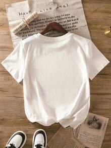 Diseño Sencillo, 1 pieza, Camiseta de Manga Corta con Cuello Redondo, Diseño con Mapa de Canadá y Hoja de Arce, Patrón Impreso en 2D, adecuada para todas las estaciones, Elegante y Práctica, Verano - Blanco - Ver 3
