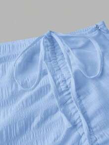 MOD Women's Cream Apricot Summer Skirt With Asymmetrical Hem, Drawstring, Ruffles And Layers, Party Skirt, Bohemian Skirt, Lunch Skirt - 軍綠色 - 查看 5