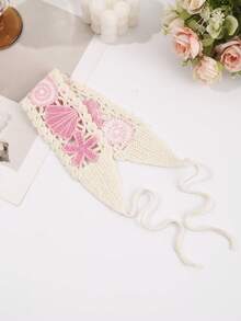 1 chiếc khăn bandana mềm mại, giản dị, họa tiết hoa hồng và vỏ sò. - Hồng - Xem 3