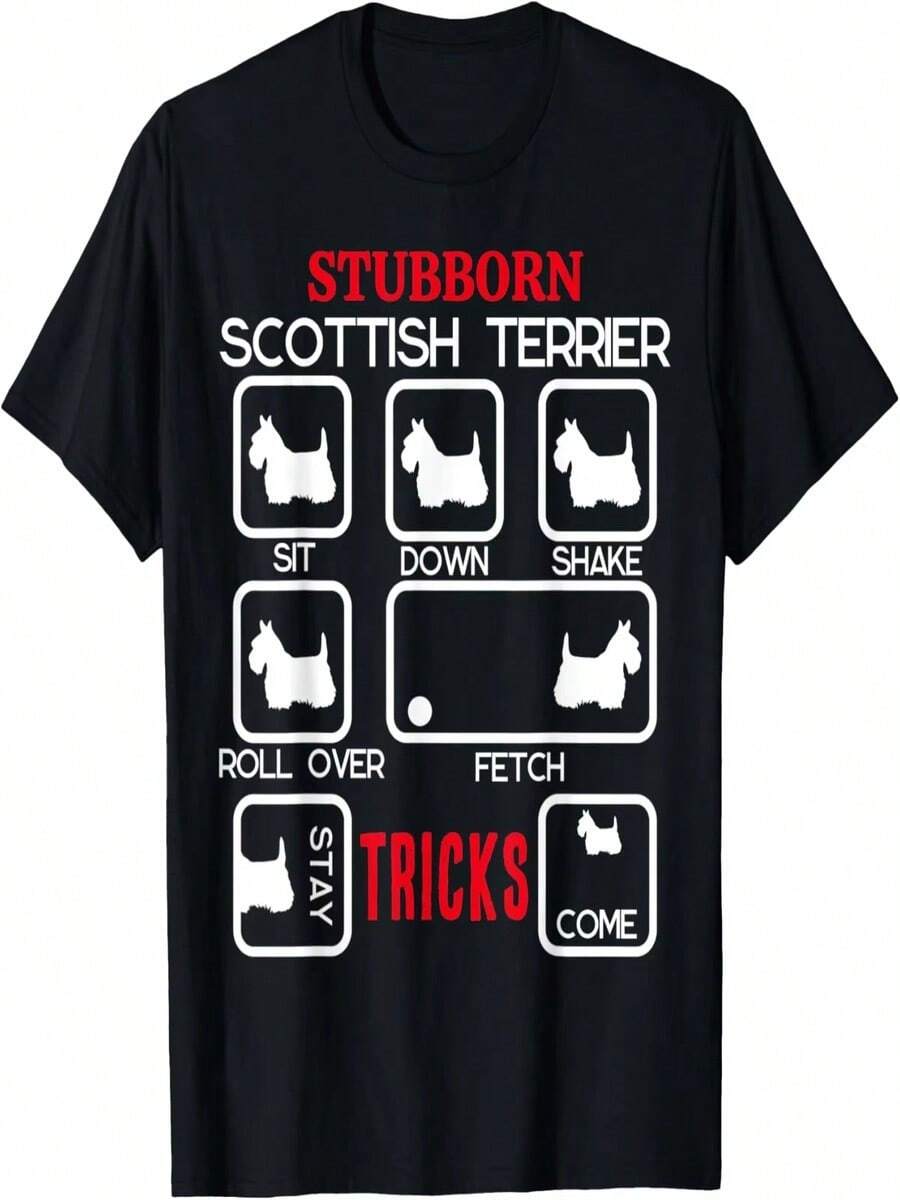 Camisetas unisex de manga corta de algodón puro, con estampado de terrier escocés. - Negro - Ver 1