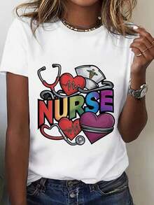 1 pieza de camiseta bohemia para mujer de tienda de segunda mano - Camiseta casual de manga corta con cuello redondo y estampado, minimalista, adecuada para primavera, verano, otoño, oficina, viajes diarios y como regalo de cumpleaños, lavable a máquina, atuendo casual de segunda mano para diligencias y salidas, 180g de algodón 100%. - Blanco - Ver 7
